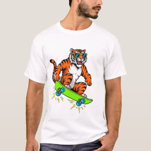 T-shirt Tigre Cool sur Skateboard – Charriot de Style Rue