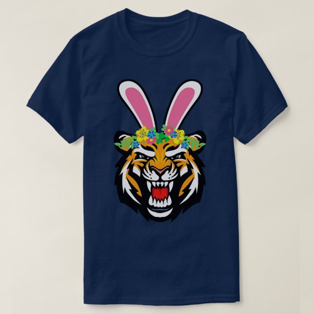 T-shirt Tigre de lapin de Pâques avec fleurs (Design devant)
