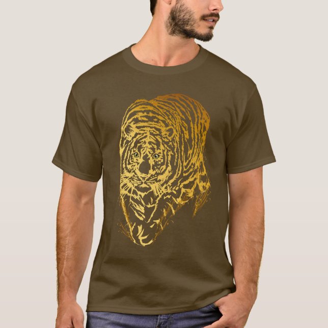 T-shirt Tigre d'or dans l'herbe (Devant)