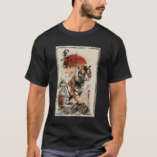T-shirt Tigre du coucher de soleil Mont Fuji Sakura Animal