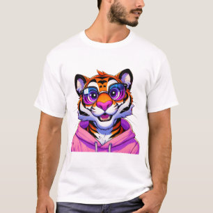 T-shirt Tigre en Art de Capuche Rose