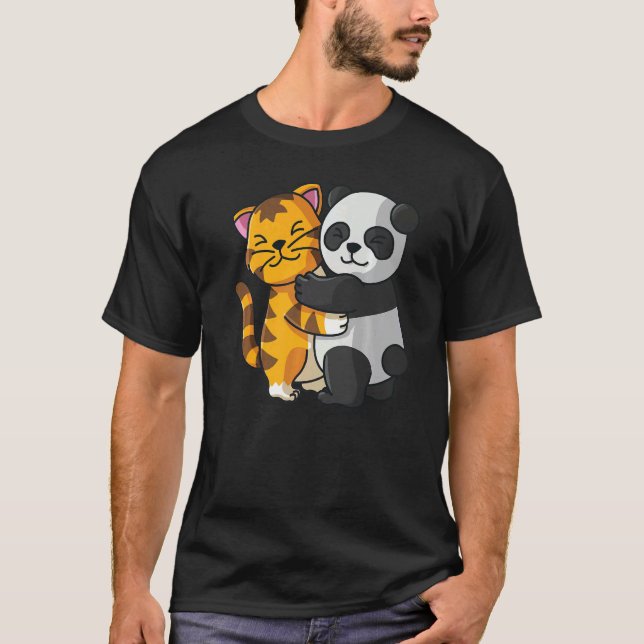 T-shirt Tigre Et Panda Cute Zoo Animaux Enlacer (Devant)