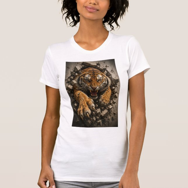 T-shirt Tigre féroce brisant un mur (Devant)