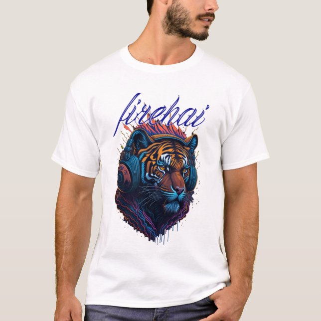 T-shirt tigre firehai avec design graphique casque (Devant)