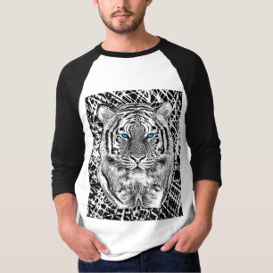 T-shirt Tigre Gras Noir Et Bleu Des Yeux