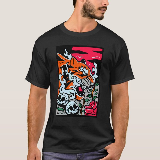 T-shirt Tigre japonais traditionnel asiatique fleurs de ce (Devant)