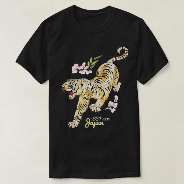 T-shirt Tigre japonais vintage Fleurs asiatiques Tatouage  (Design devant)