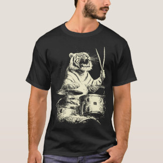 T-shirt Tigre jouant de la batterie Musique drôle Animal b
