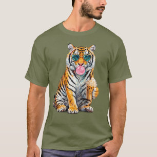T-shirt Tigre mignon avec café glacé et lunettes de soleil