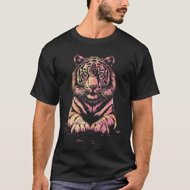 T-shirt Tigre monochrone rose (Devant)