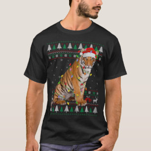 T-shirt Tigre Noël Chapeau de Père Noël Lumineux Xmas La