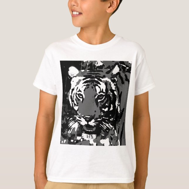 T-shirt Tigre noir blanc Pop Art (Devant)