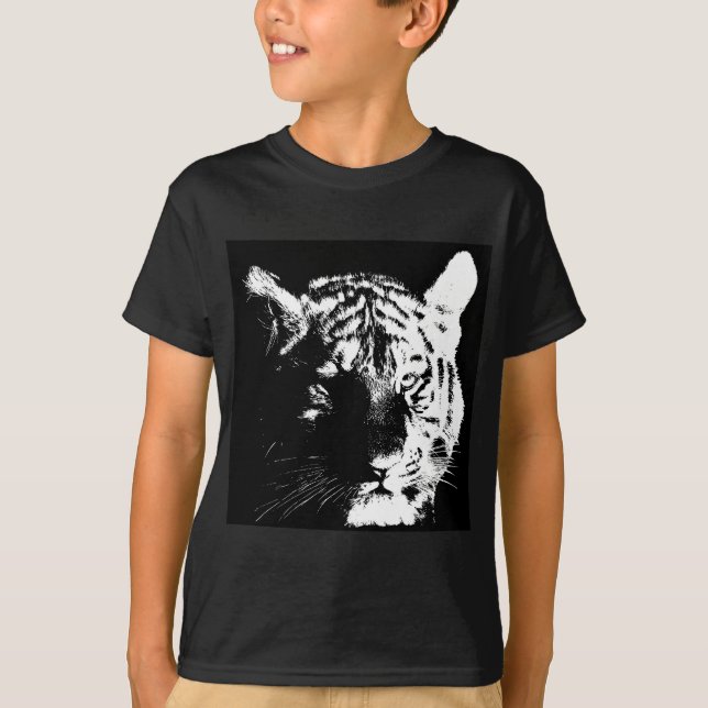 T-shirt Tigre noir et blanc Pop Art (Devant)