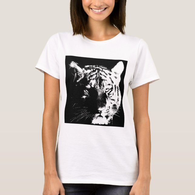 T-shirt Tigre noir et blanc Pop Art (Devant)