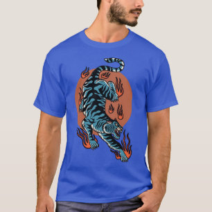 T-shirt Tigre oriental coucher de soleil vintage art cercl
