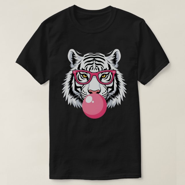 T-shirt Tigre Portant des lunettes et soufflant de la gomm (Design devant)