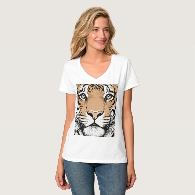 T-shirt Tigre qui fixe, visage de tigre (Devant entier)