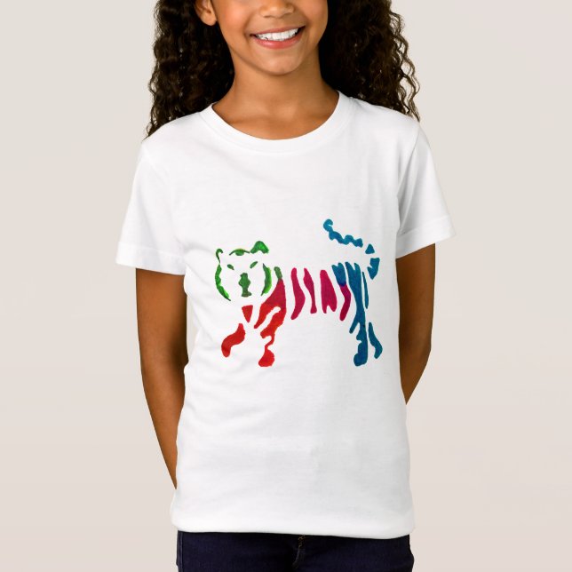 T-Shirt Tigre rayé arc-en-ciel (Devant)