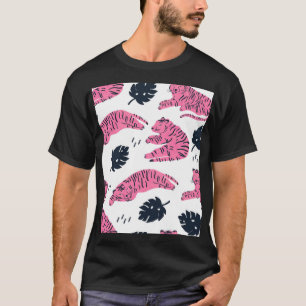 T-shirt Tigre Rose Tropical : Vintage Tiret À Main.