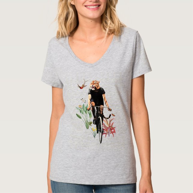 T-shirt Tigre sur un collage de vélos (Devant)