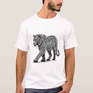 T-shirt Tigre Tribal Art - Gras noir et blanc Illustrati