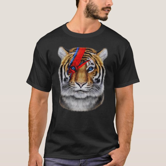 T-shirt Tigre Visage Peint Avec Éclair Rouge (Devant)
