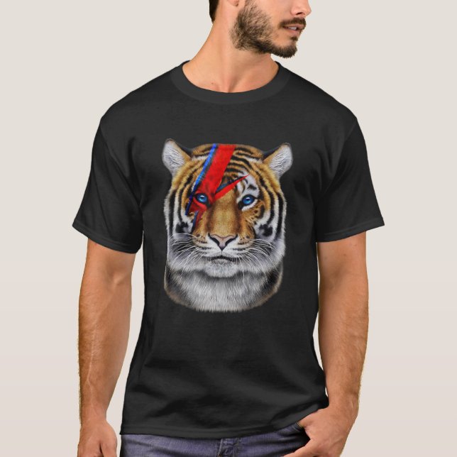 T-shirt Tigre Visage Peint Avec Éclair Rouge (Devant)