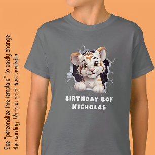 T-shirt Tigreau Amusant Qui Regarde Par Un Trou En Blanc F