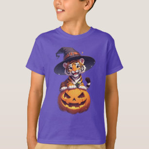 T-shirt Tigreau Mignon Portant un Chapeau de Sorcière