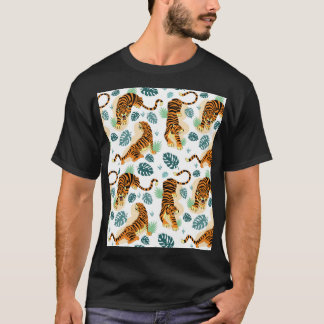 T-shirt Tigres Feuilles tropicaux : Illustration Vintage.