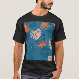 T-shirt Tigres tropicaux Feuilles Bleu profond