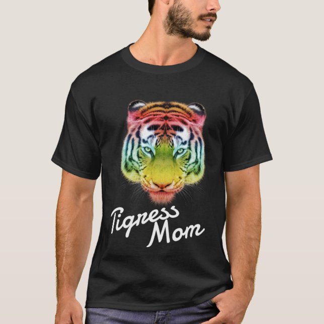 T-shirt Tigress Mom Rainbow Tiger (Devant)