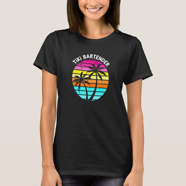 T-shirt Tiki Bartender Tropical Sunset Palm Trees (Devant)