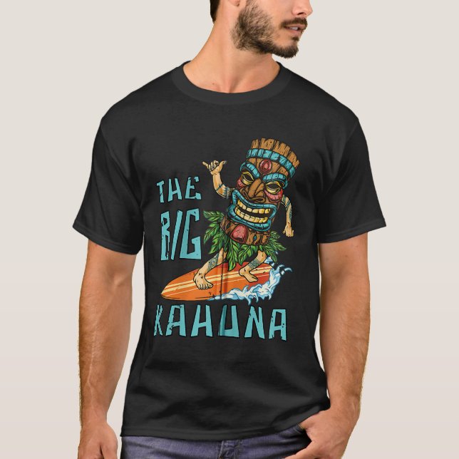 T-shirt Tiki Big Kahuna Surfer Funny Tropical Hawaiian Fat (Devant)