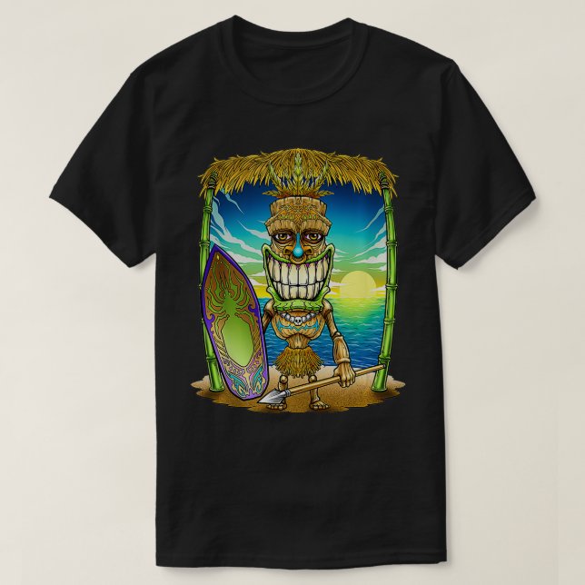 T-shirt Tiki Head Surfer Surfer Plage Hawaii Hut Tribal (Design devant)
