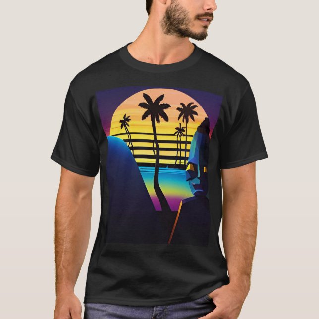 T-shirt Tiki Night Synthwave Ken Gage A.I. Art (Devant)
