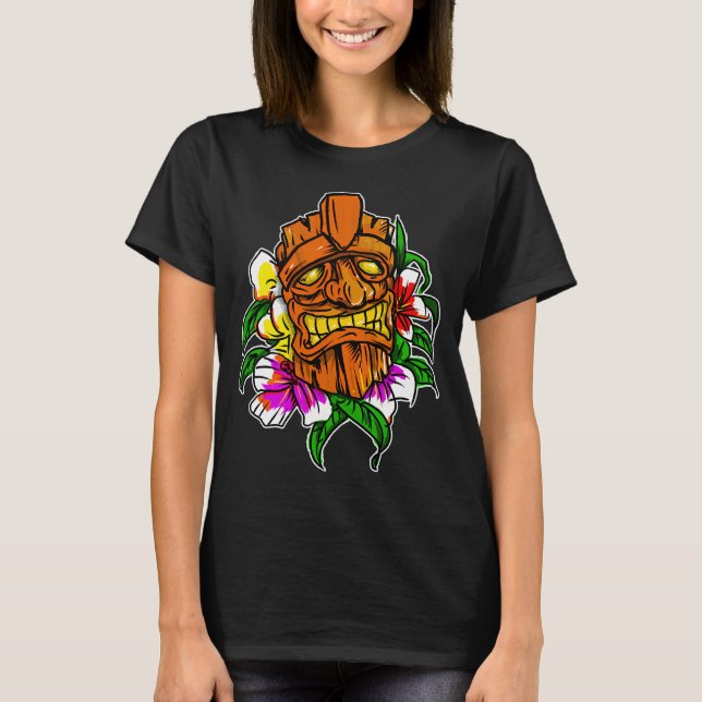 T-shirt Tiki sur un lit de fleurs (Devant)