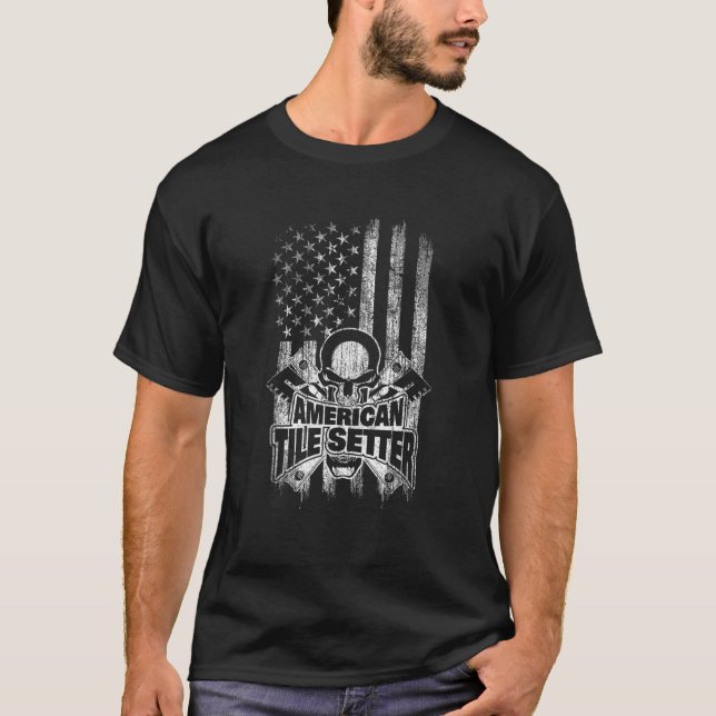 T-shirt Tile Setter T Shirt Drapeau américain Crâne et Tro (Devant)