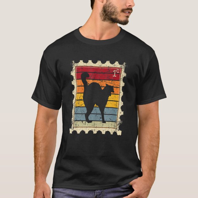 T-shirt Timbre avec un chat au coucher du soleil (Devant)