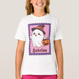 T-shirt Timbre de nom personnalisé Halloween Fantôme Sorci