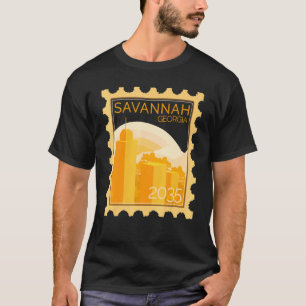 T-shirt Timbre De Postage Avec Coucher De Soleil À Savanna