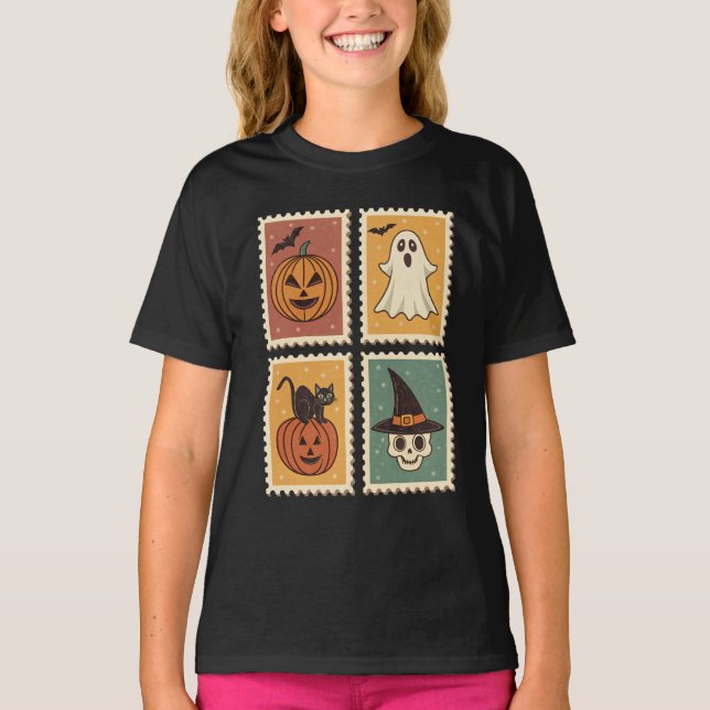 T-shirt Timbre de poste rétro Halloween vintage - (Devant)