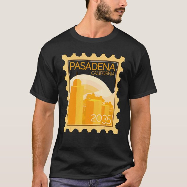 T-shirt Timbre Postal Avec Coucher De Soleil Sur Pasadena  (Devant)