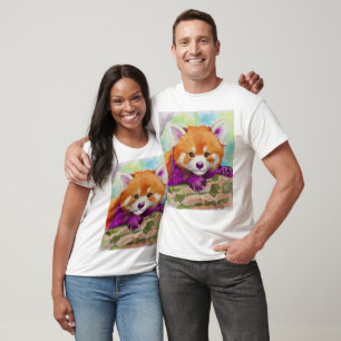 T-shirt timbre-poste aquarelle au panda roux adora