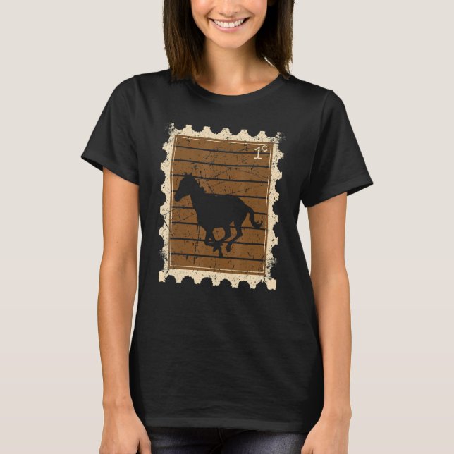 T-shirt Timbre-poste avec un cheval au galop (Devant)