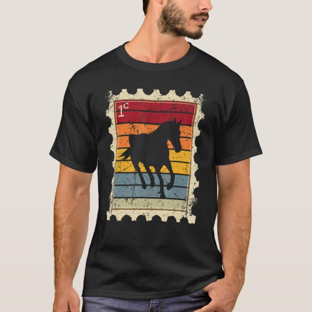 T-shirt Timbre-poste avec un cheval de coucher de soleil 1 (Devant)