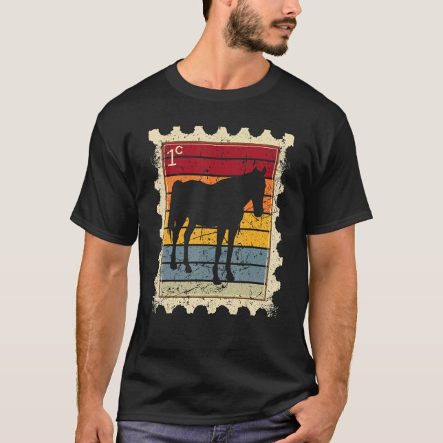 T-shirt Timbre-poste avec un cheval de coucher de soleil 3 (Devant)
