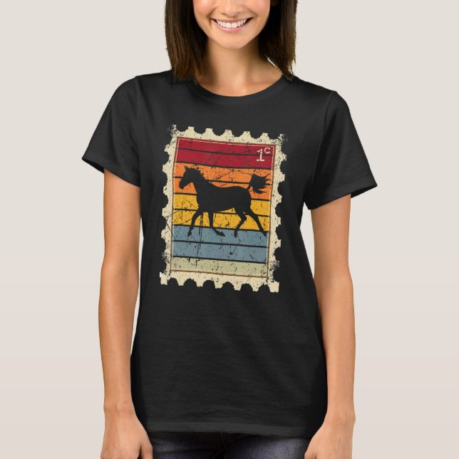 T-shirt Timbre-poste avec un cheval de coucher de soleil 4 (Devant)