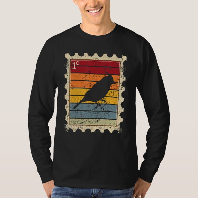 T-shirt Timbre-poste avec un oiseau au coucher du soleil (Devant)