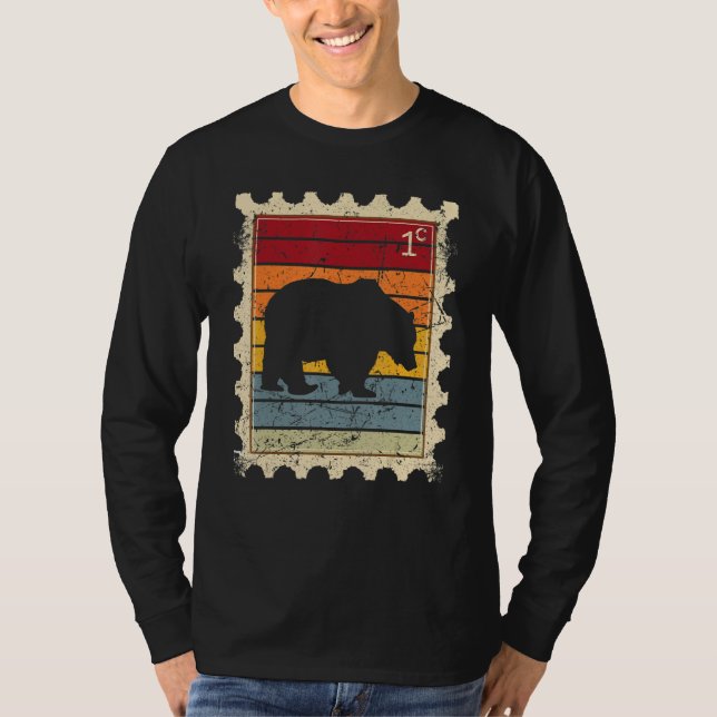 T-shirt Timbre-Poste Avec Un Ours De Coucher De Soleil (Devant)
